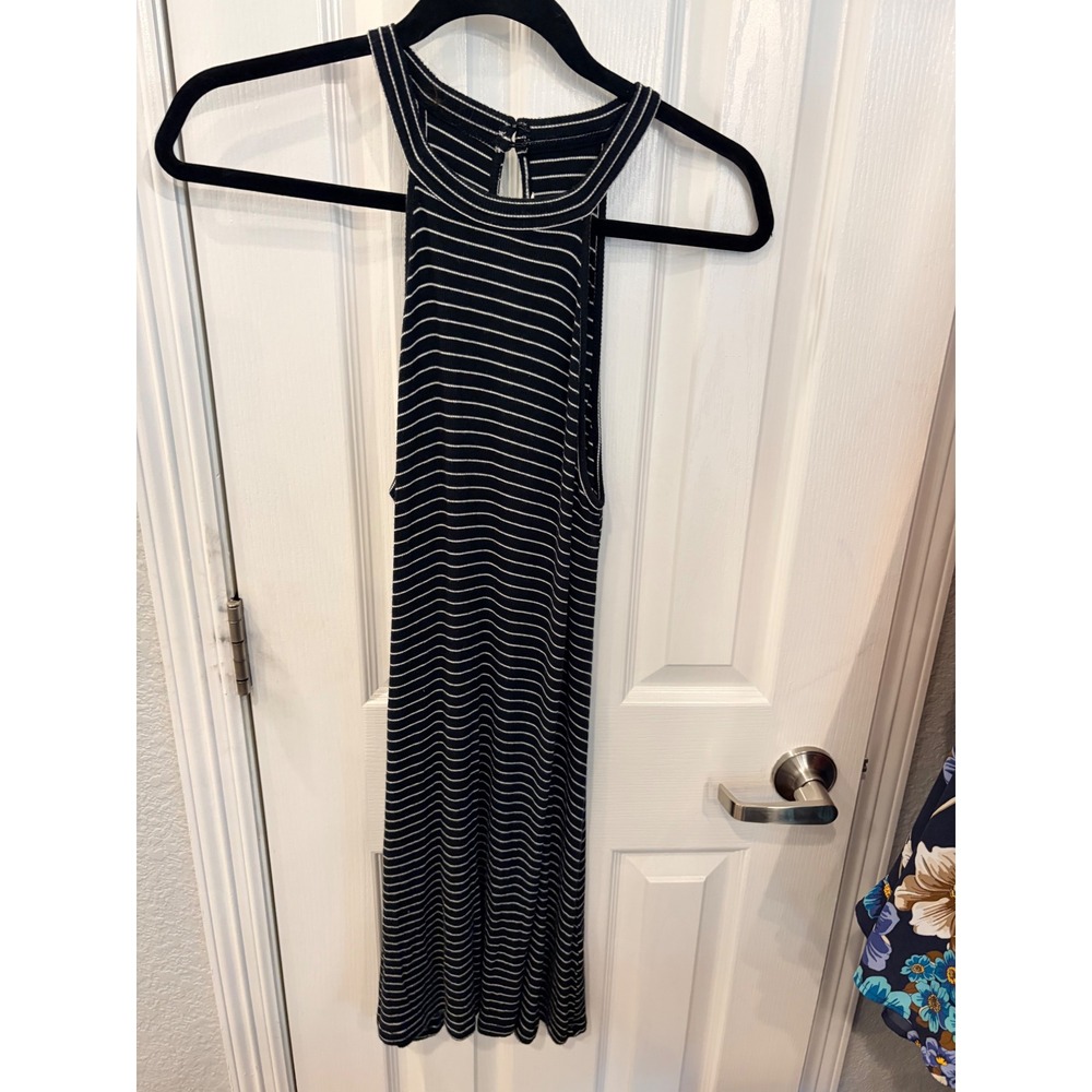 American Eagle Mini Dress Black Striped Halter Neck Open Back Soft Sexy Ribbed M